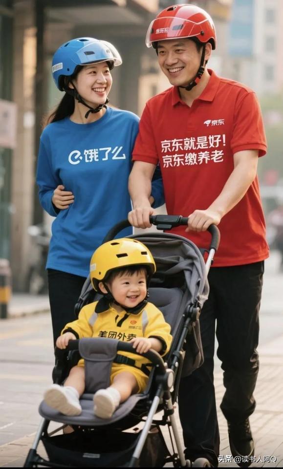网友生成的这张图没毛病，你送京东我送美团，我们都有光明的未来，非常切合现实，唯一