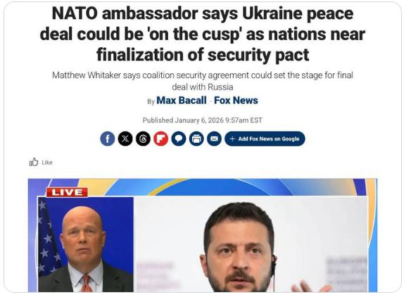 【结束俄罗斯对乌克兰战争的协议可能“指日可待”。】 这是美国常驻北约代表马修·惠