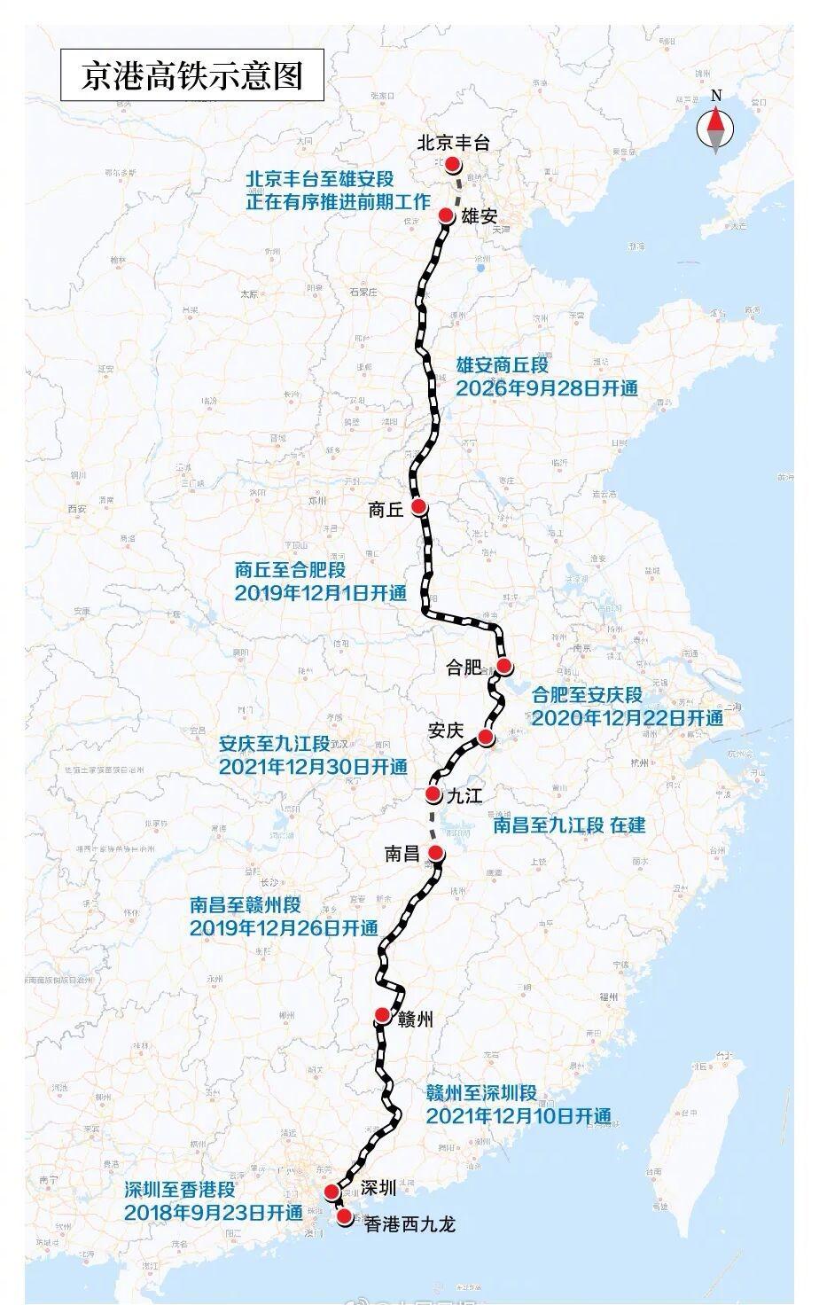 京港高铁全线建成通车！

这条高铁线路是分段开通的，目前，京雄段借用京雄城际，一