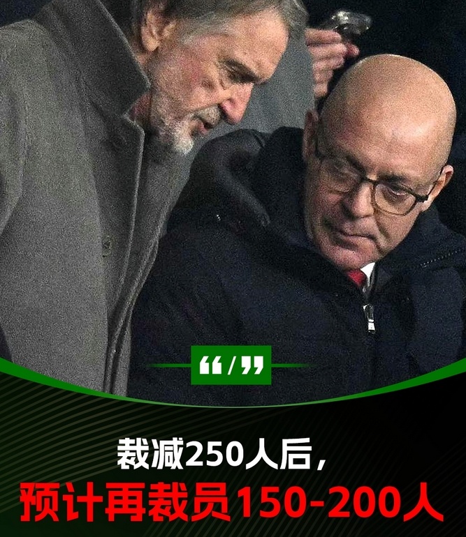 曼联再度裁员  曼联官方发布转型公告，宣布俱乐部预计裁减150-200个工作岗位