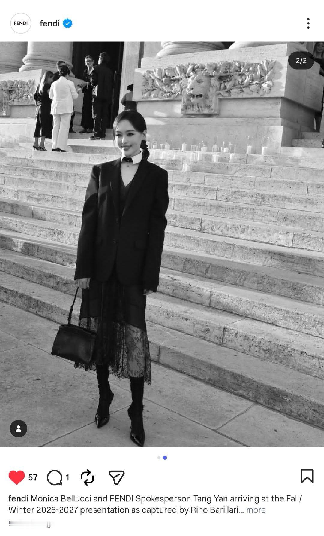 此次 FENDI 高定秀官方 ins 已在第一时间认领代言人唐嫣唐嫣