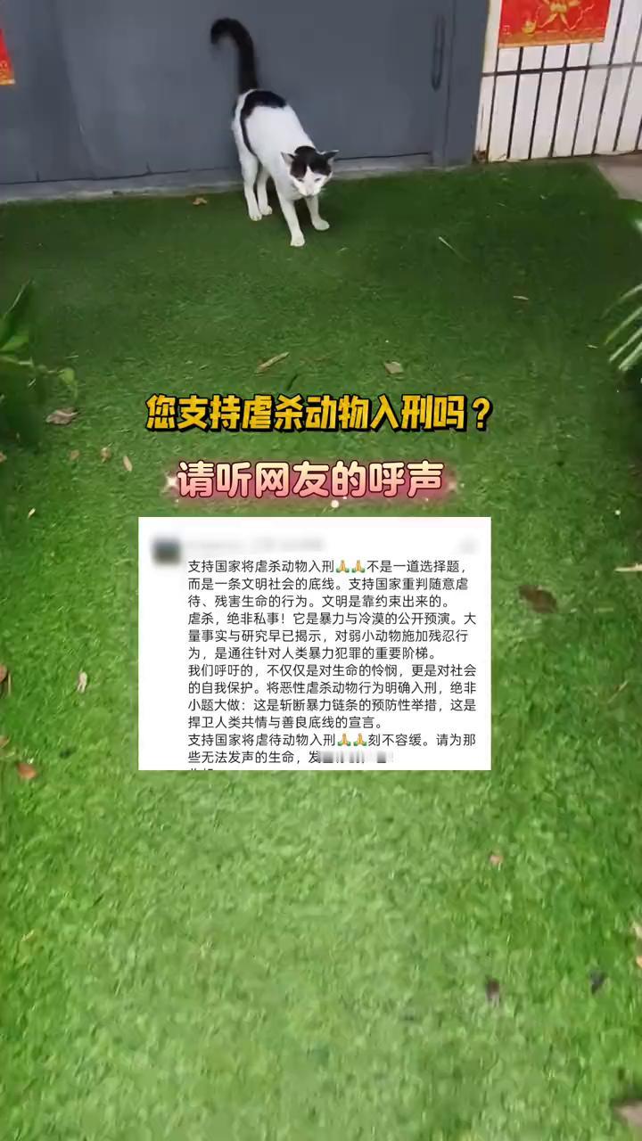 您支持虐杀动物入刑吗？请听网友的呼声。
支持国家将虐杀动物入刑不是一道选择题，而