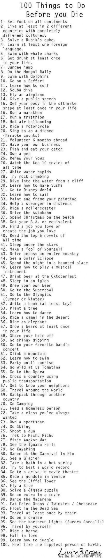 一生要做的一百件事，你的完成率是多少？