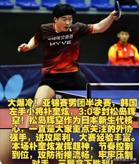 日媒质问为什么不上松岛辉空 松岛辉空半决赛输球后捂脸不敢信，张本智和跪地沮丧。两