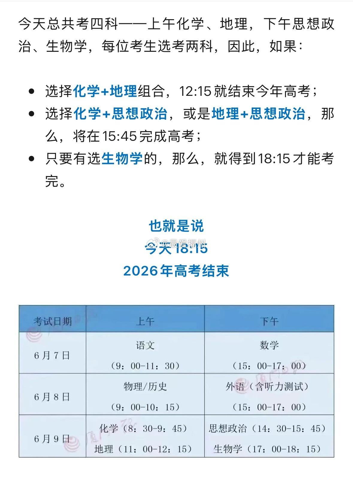 中午12点15分，福建第一批学生，结束2026年高考！

福建高考有12种考法，