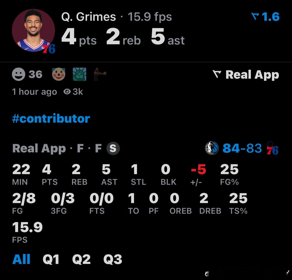 格莱姆斯好不容易得分了，今天也算心系独行侠了吧76人vs独行侠独行侠vs76人