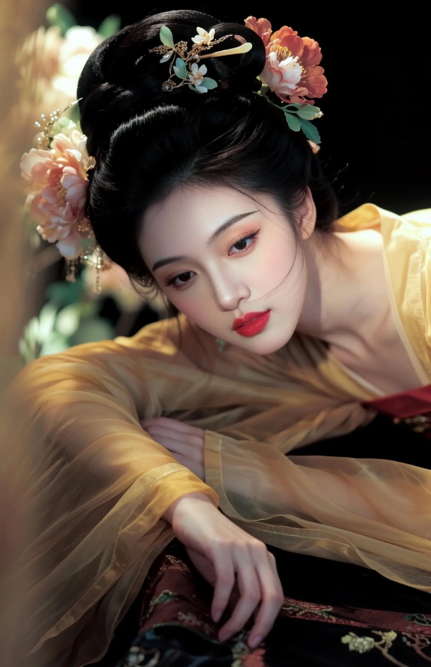 云想衣裳花想容，春风拂槛露华浓。