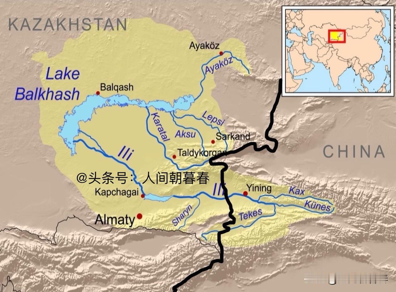 外西北地区的巴尔喀什湖流域面积真大啊，不愧为外西北第一大湖。地理上，巴尔喀什湖位