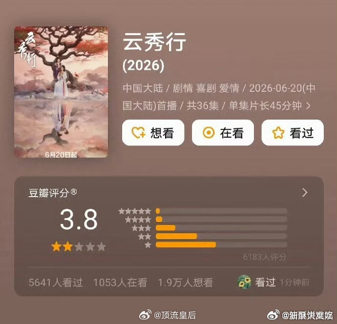 云秀行豆瓣开分3.8并不让人意外，毕竟烂得很明显，但是6000人开分咋回事，李一