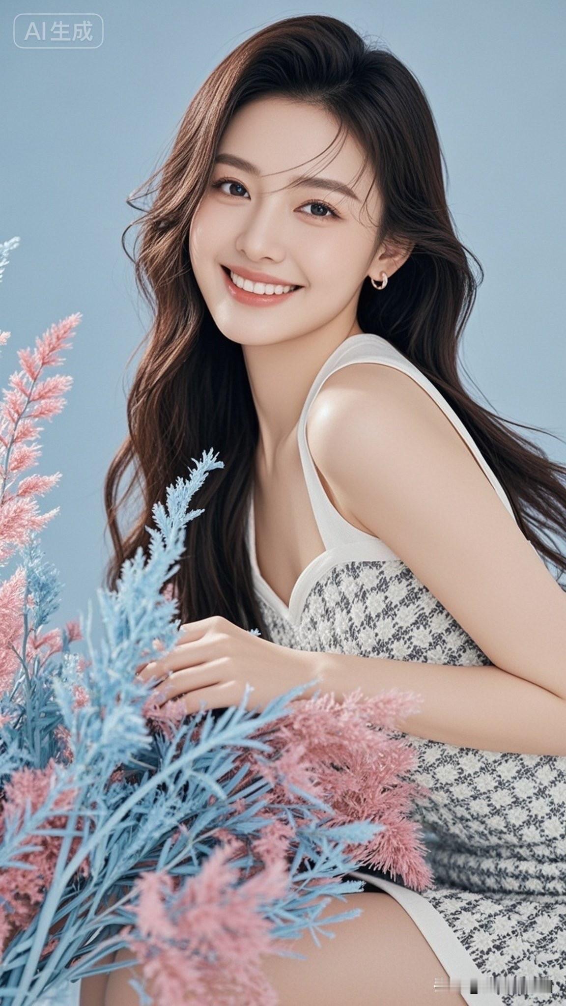 温柔少女与粉色花海，梦幻般的美
