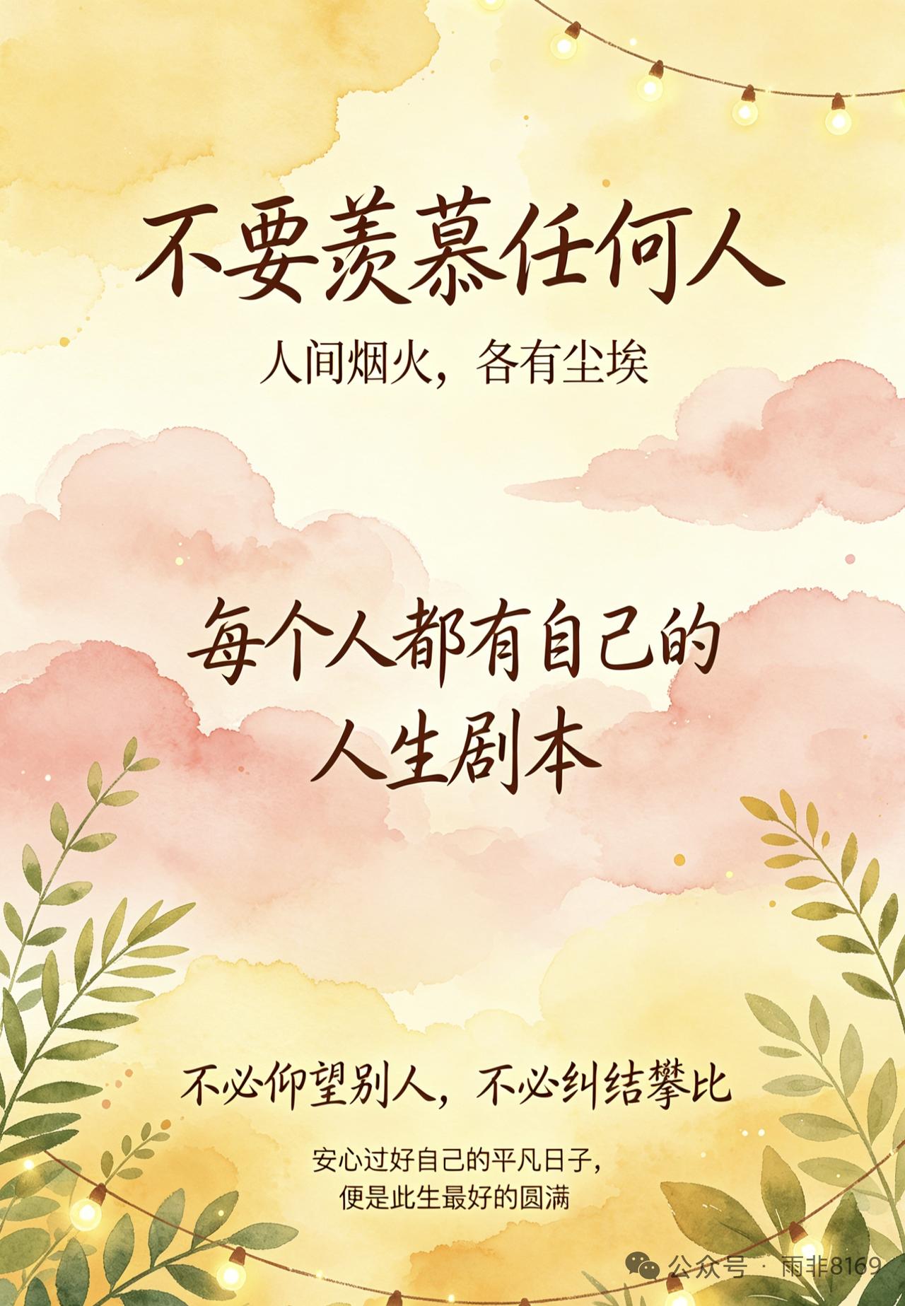 致正年轻的你年轻的你做自己喜欢的事，不要去和人家比，也不要去羡慕人家，每个人都有