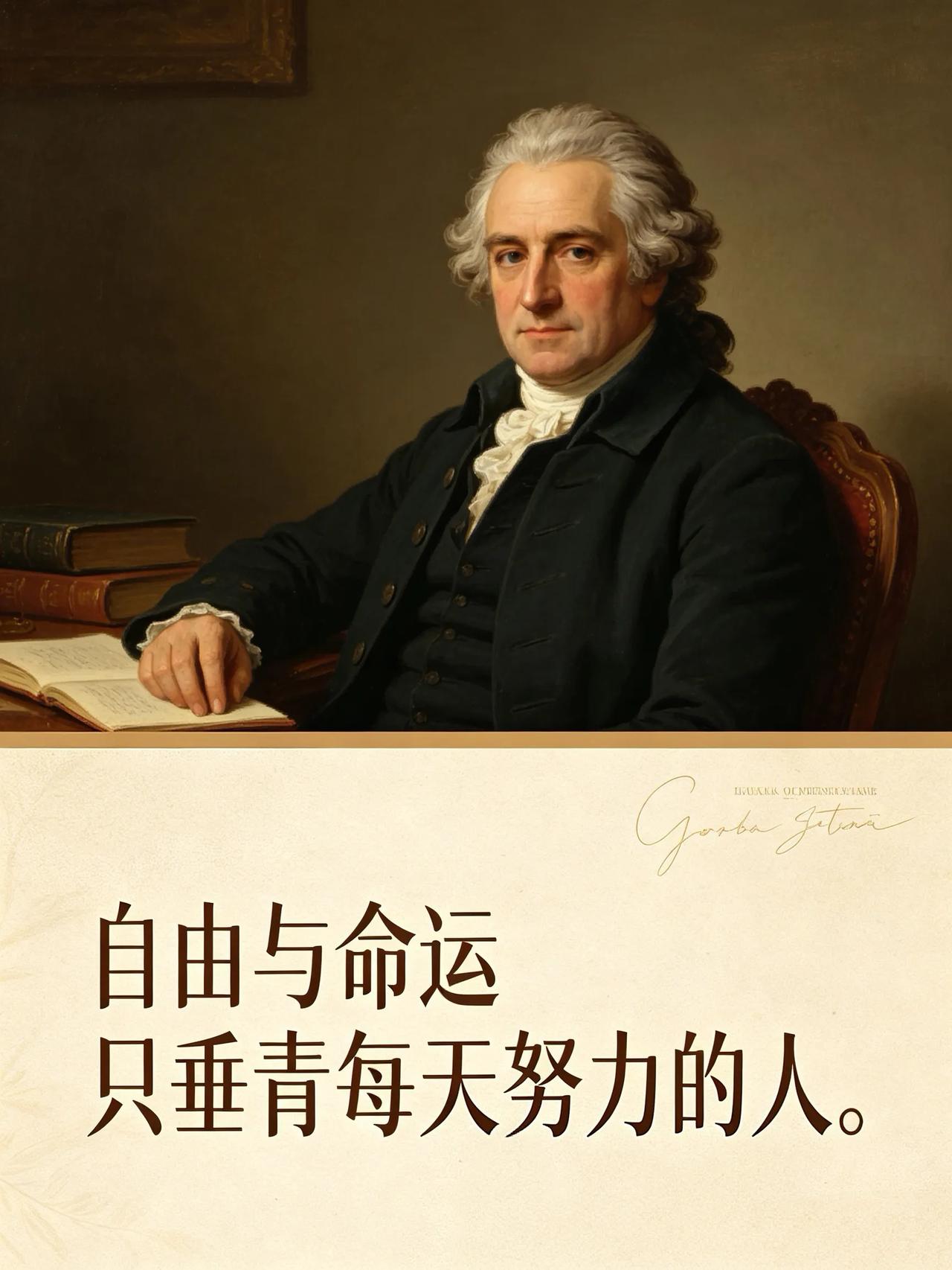 “自由与命运只垂青每天努力的人”，语出歌德《浮士德》。
自由从来不是坐等而来的礼
