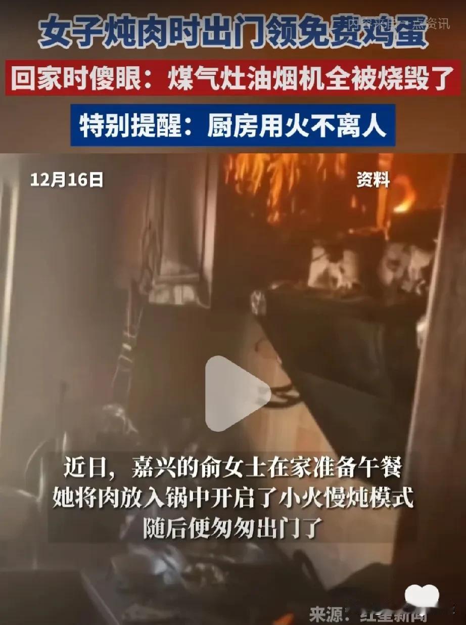 笑不活了，大姐出门领取免费鸡蛋，忘了家里还有炖肉，锅烧干，失火引来消防员。大姐在