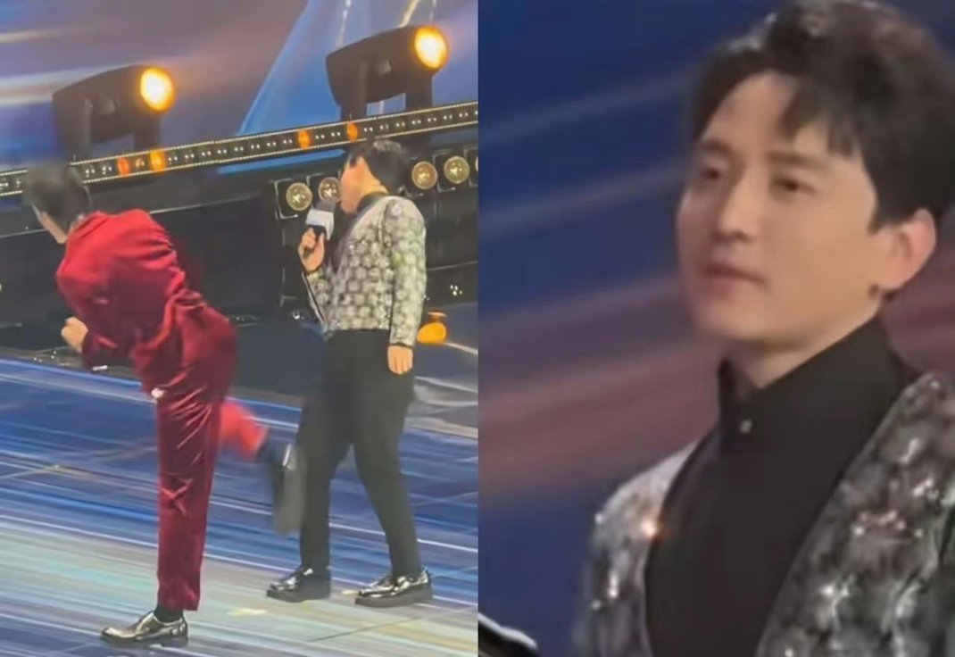 向佐差点踢到主持人的头，向佐何意味，向佐太不稳重了吧！怎么能这样呢太危险了！不尊