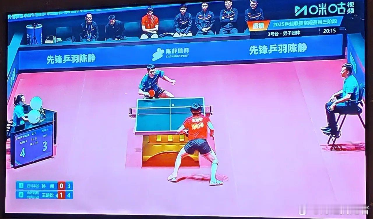 乒超联赛第三阶段，王楚钦3：0大比分战胜孙闻，山东魏桥与四川丰谷战成1：1 ，王
