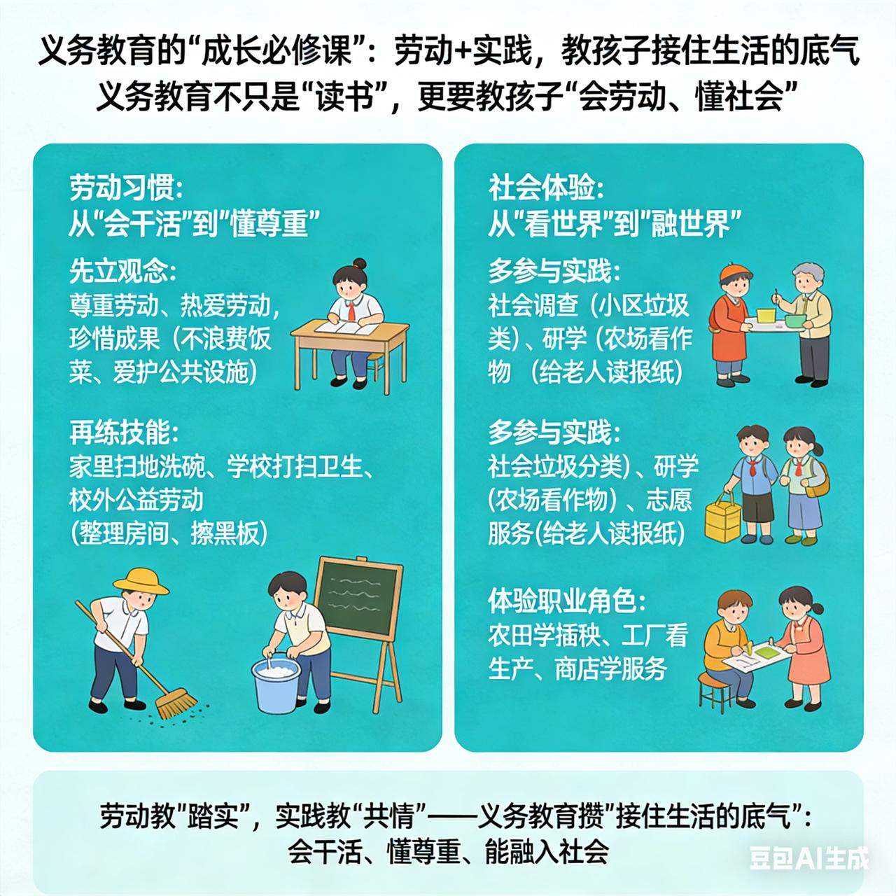 义务教育的“成长必修课”：劳动+实践，教孩子接住生活的底气
 
义务教育不只是“