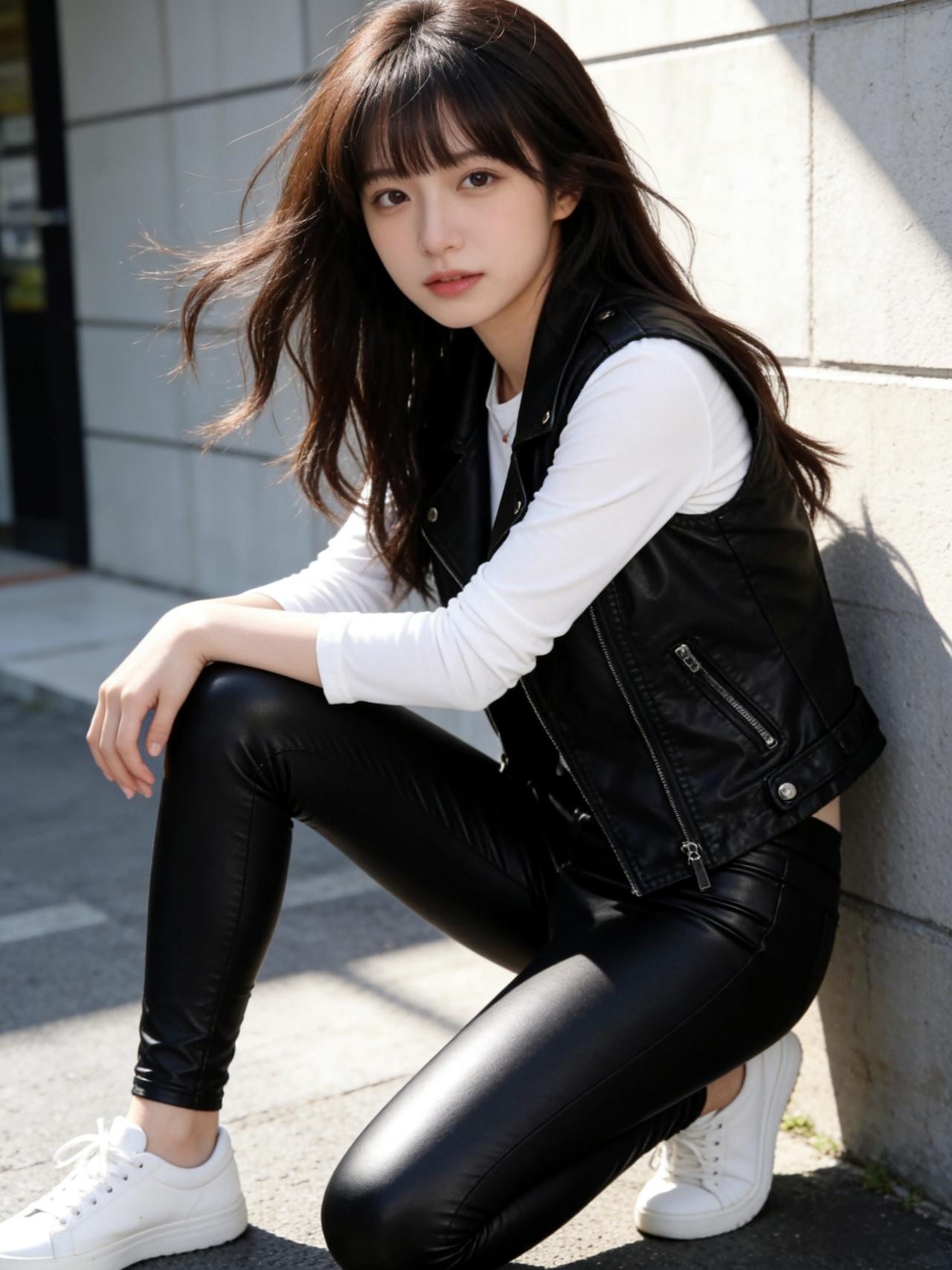 一身黑色皮衣配皮裤，是街头最利落的宣言。短款机车夹克收出腰线，高腰直筒皮裤拉长比