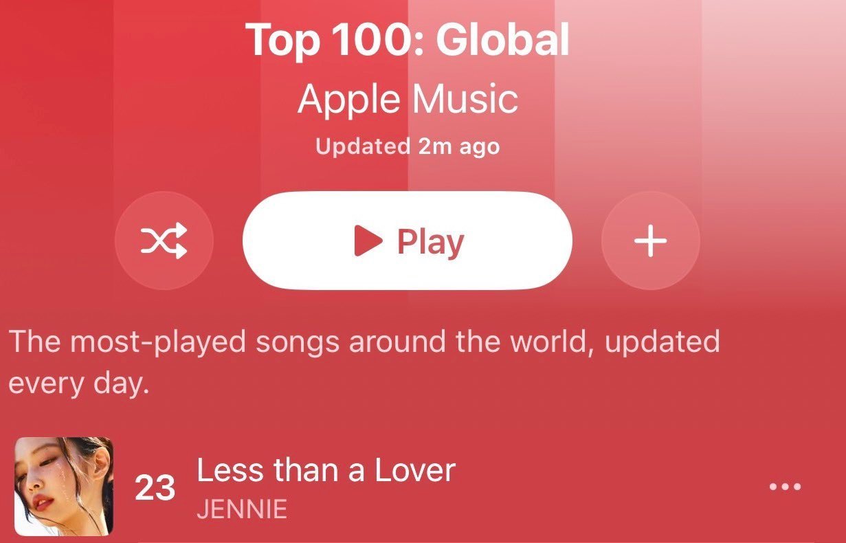 Jennie持续刷新K‑POP女Solo艺人歌曲Apple Music🌍全球日