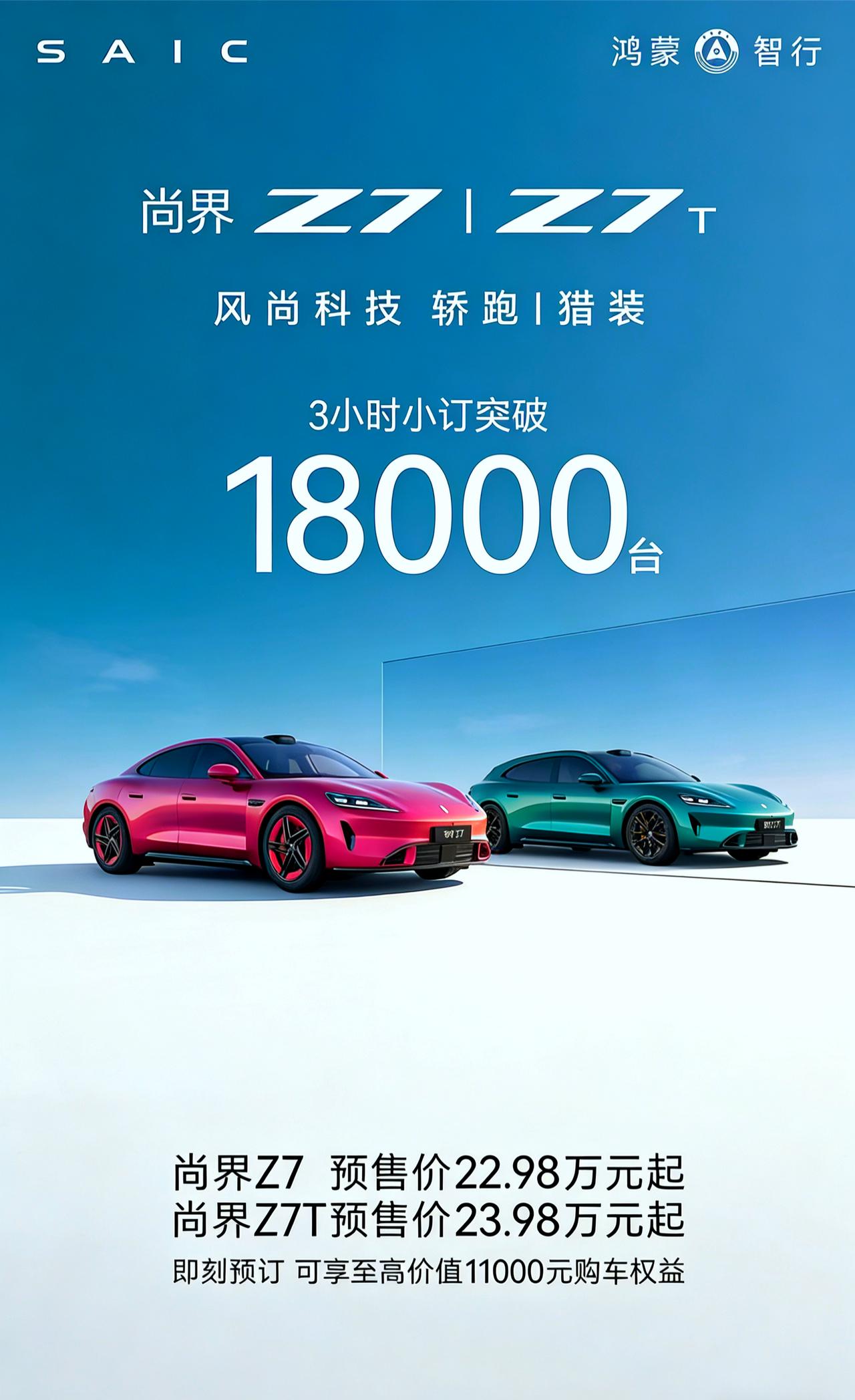 尚界Z7公布预售情况。

全系，标配，华为ADS 4.1