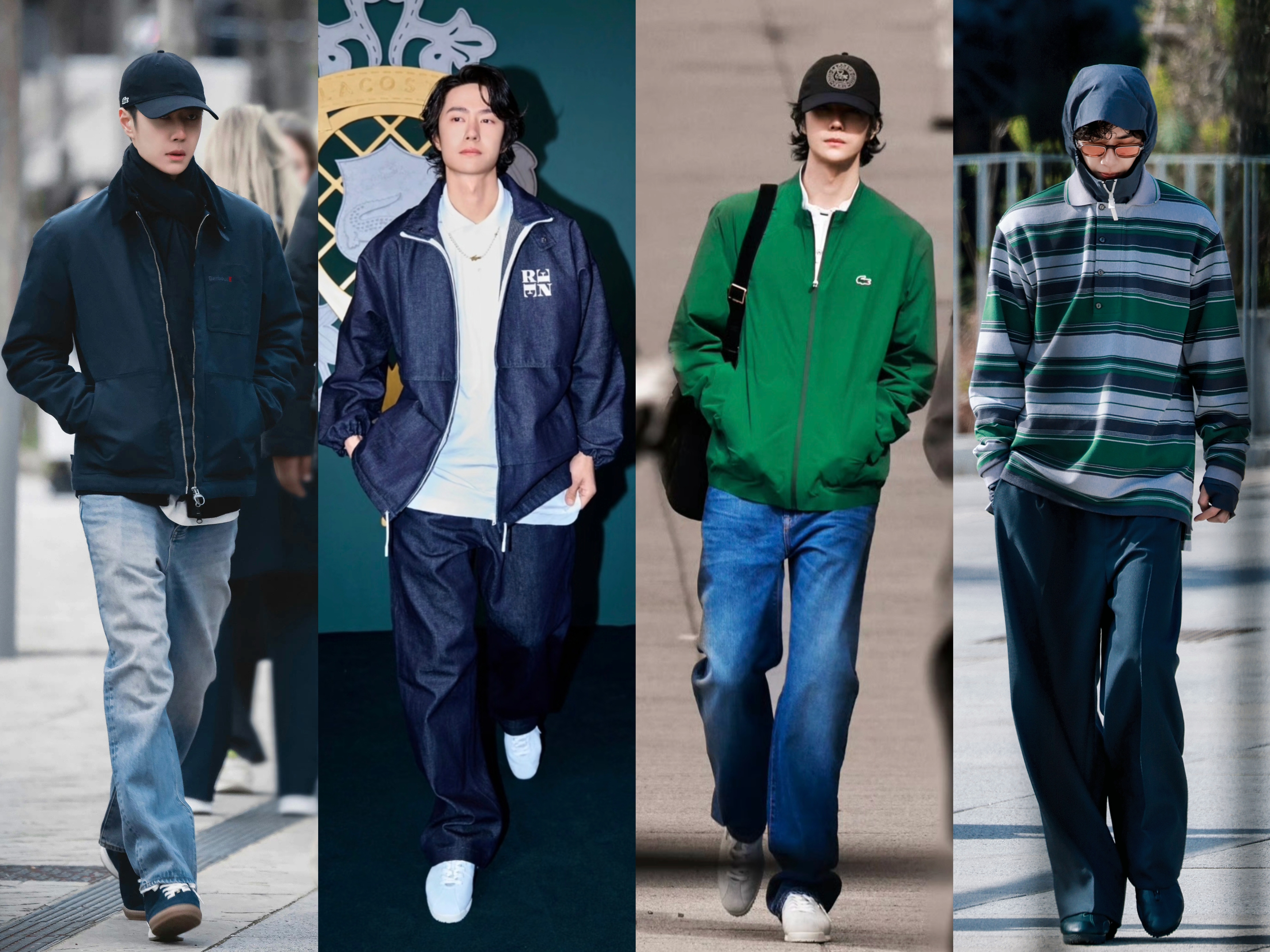 王一博条纹卷毛男孩王一博四次Lacoste大秀造型，越来越潮，越来越帅