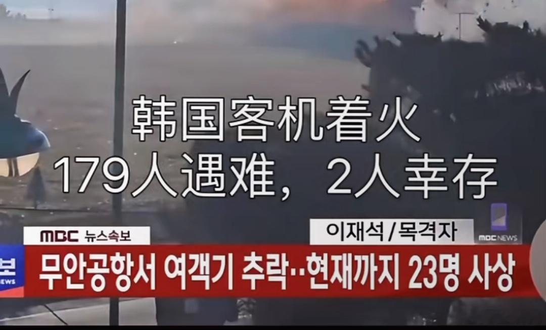 韩国客机着火179人遇难  韩国客机总共181人，179人遇难，只有两名乘务员幸