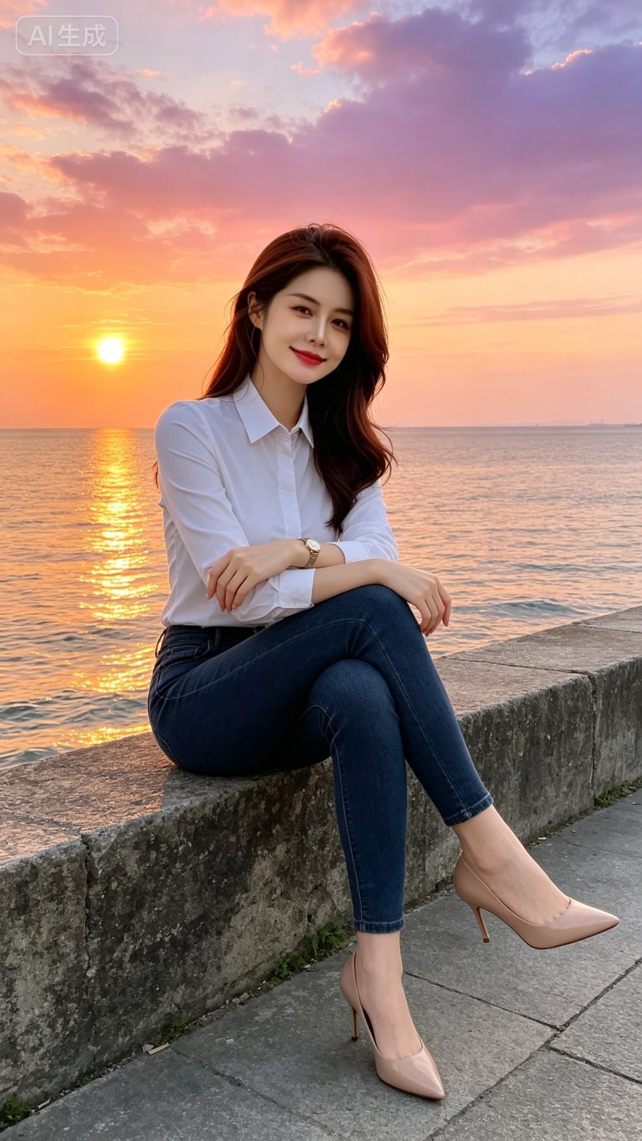 黄昏海边穿搭