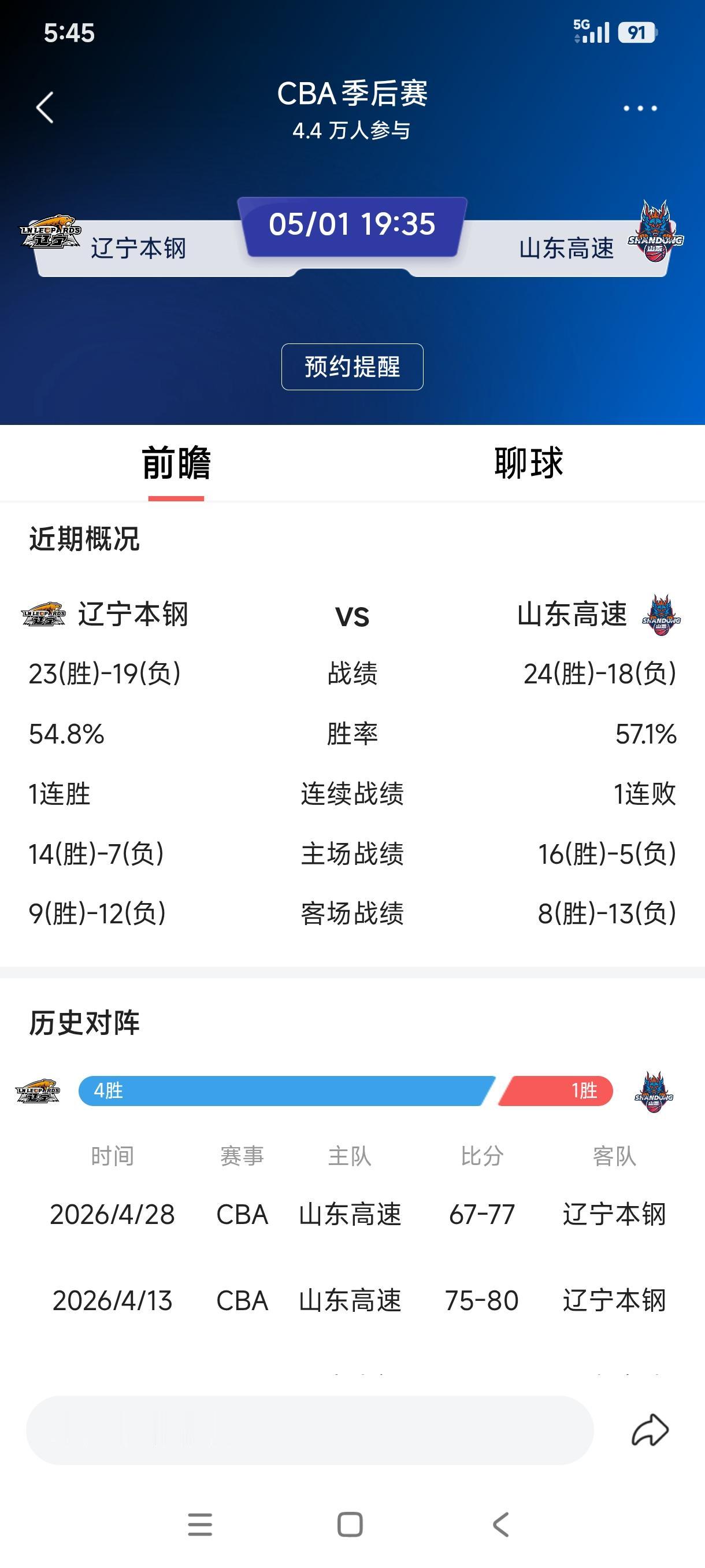 高诗岩复出进首发，山东高速欲客场取胜。CBA季后赛12进8G2今晚将要打响，主场