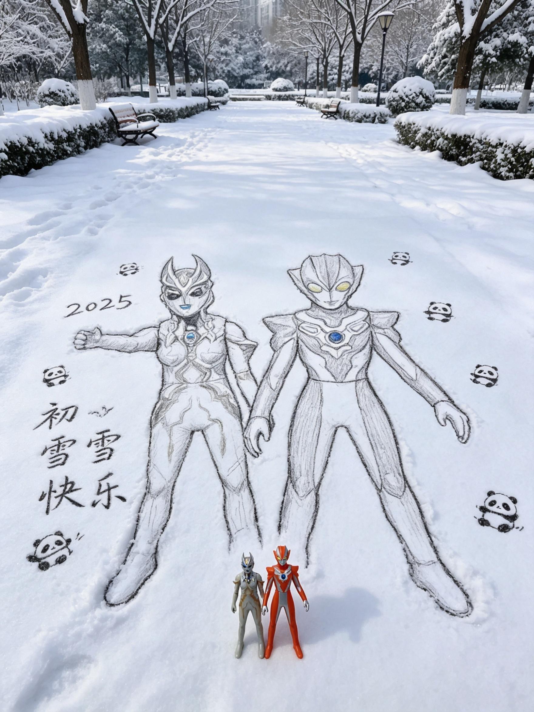 奥特曼儿童动画片 雪地手绘风 在雪地里当画家咯 万物皆有初雪氛围