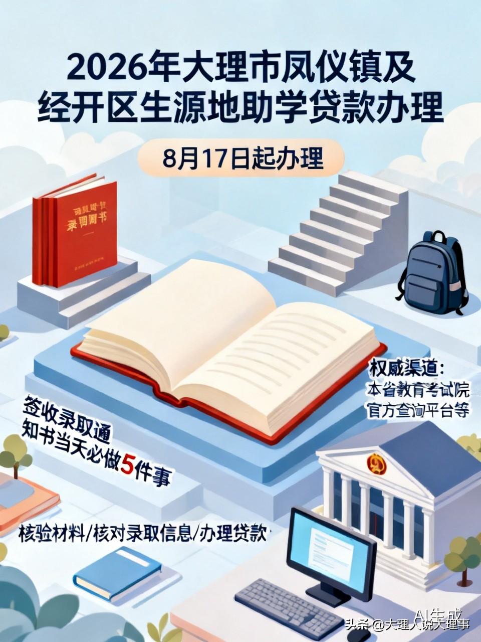 8月17日起就能办理2026年大理市凤仪镇及经开区生源地助学贷款啦！这对很多学生