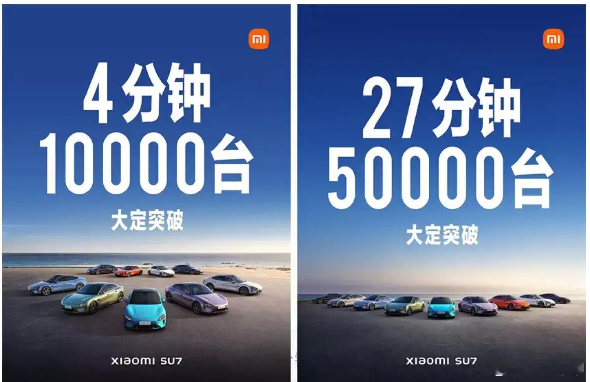 雷军称希望YU7开售订单超SU7同期 帮大家回忆下SU7的大定。4分钟突破1万。