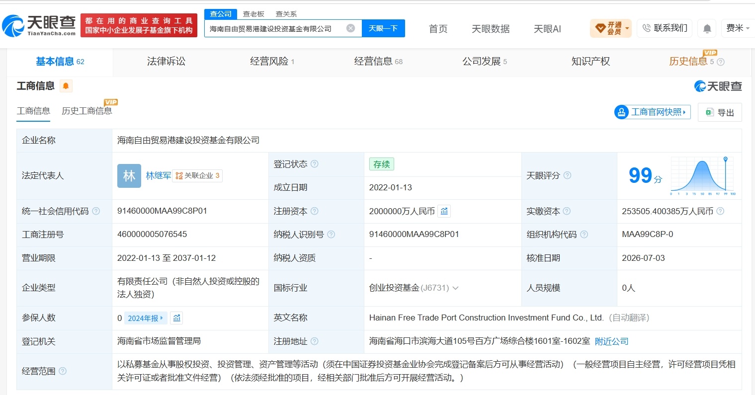 【海南自由贸易港建设投资基金增资至200亿 增幅100%】财报研究社Pro讯，天