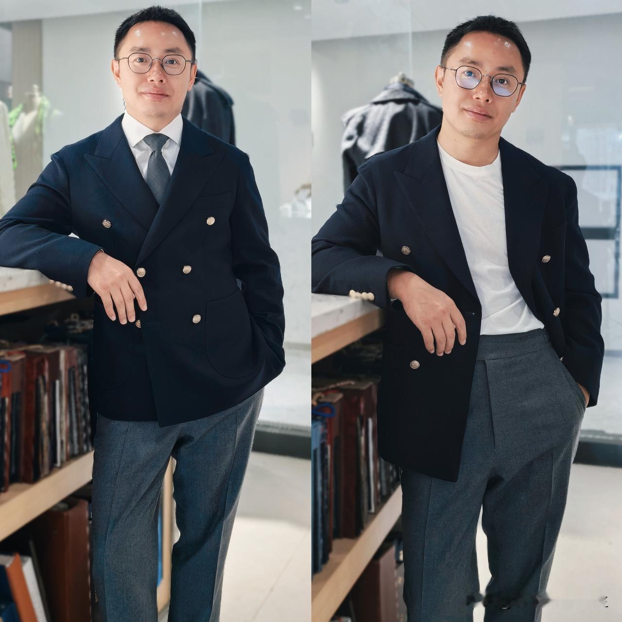 身高157的曾先生的每日穿搭分享:左边这套隆重一点的穿搭和右边这套更随性一点穿搭