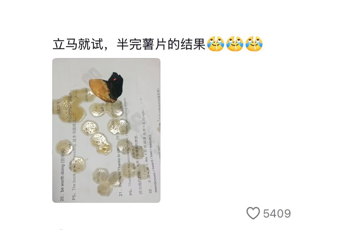 爱吃薯片的人天塌了谁懂啊，薯片党直接破防我的快乐，碎了。 