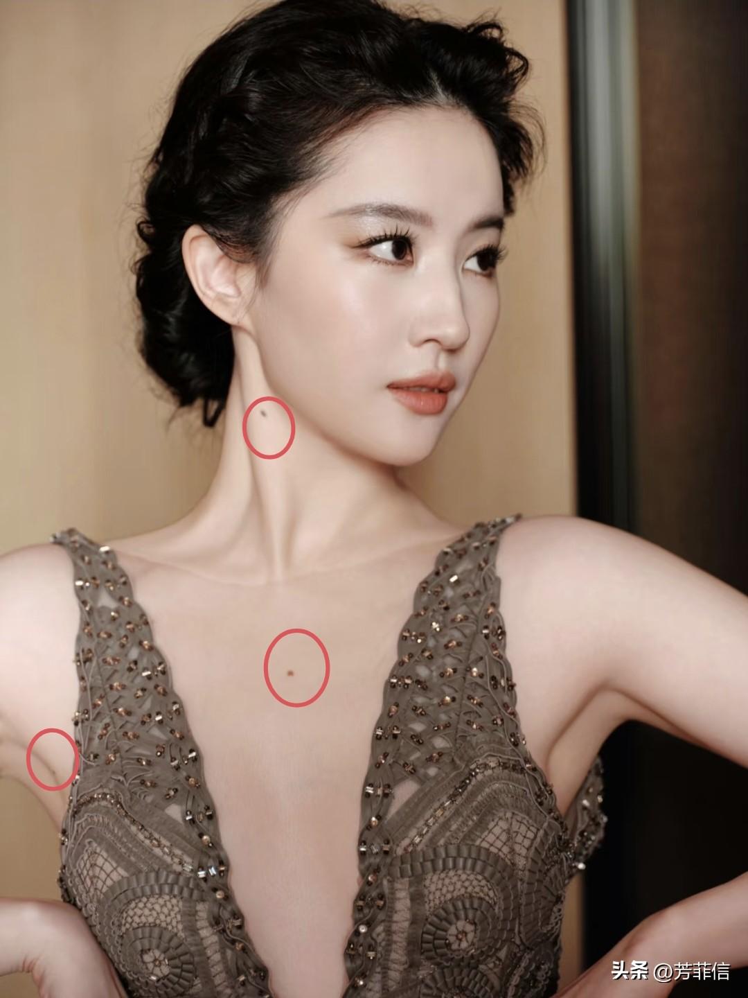 第一次发现刘亦菲身上有这么多明显的痣，还挺大颗。
有一说一，这身ES高定礼裙刘亦