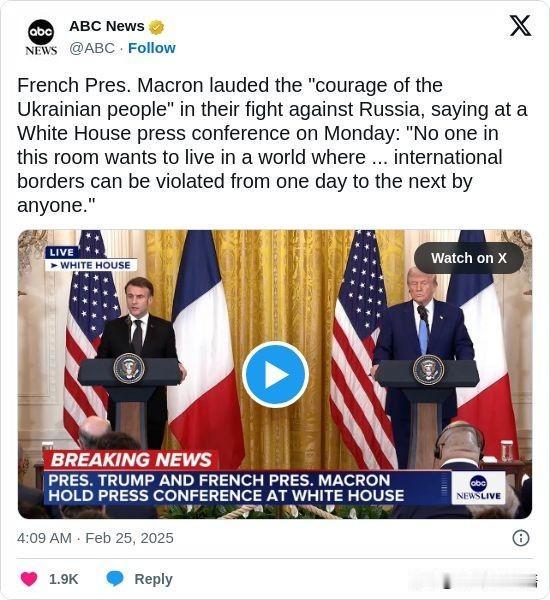 双语简讯：French Pres. Macron lauded the 