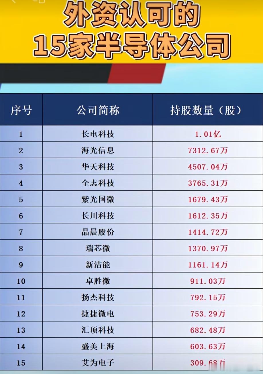 A股 外资认可的半导体公司名单 ​​​