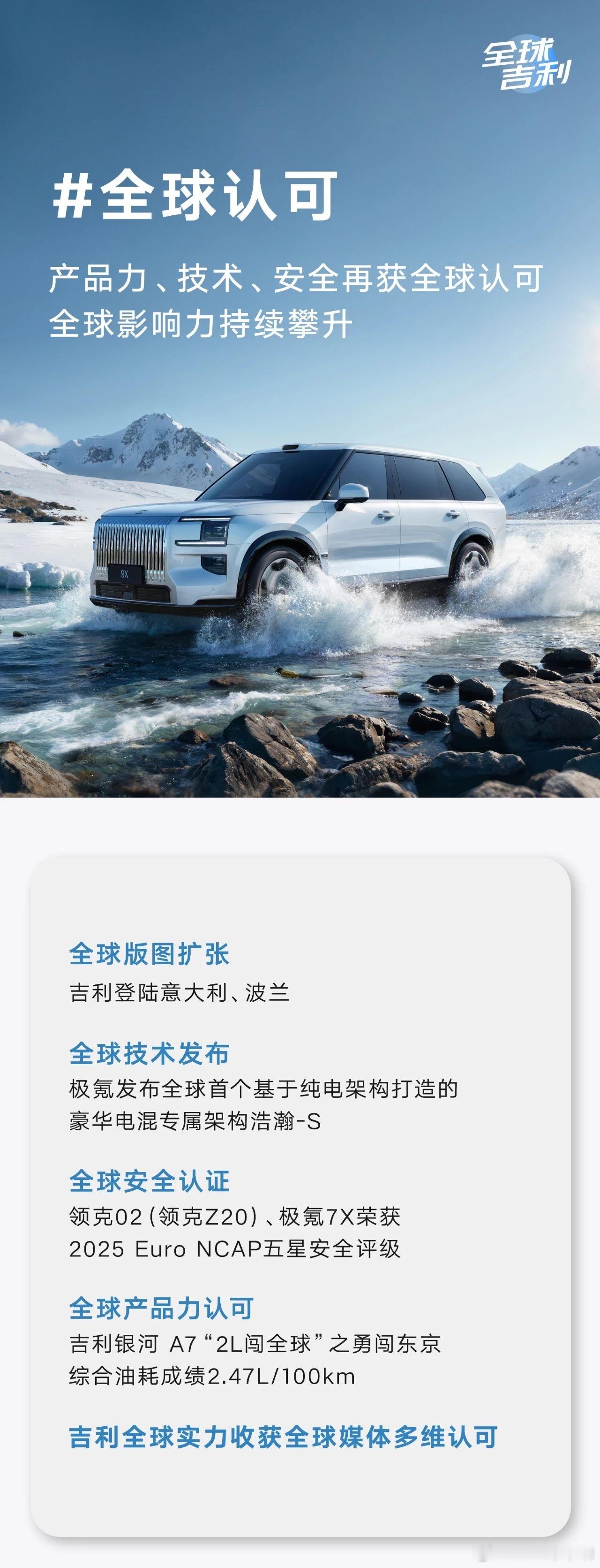 全球吉利｜产品力、技术、安全再获全球认可吉利汽车[超话] ​​​