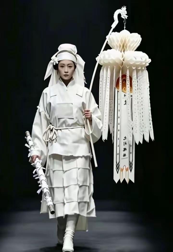 谁能想到这一身国风素白造型，居然是巴黎世家秀场单品，主打一个中式悲情氛围感拉满。