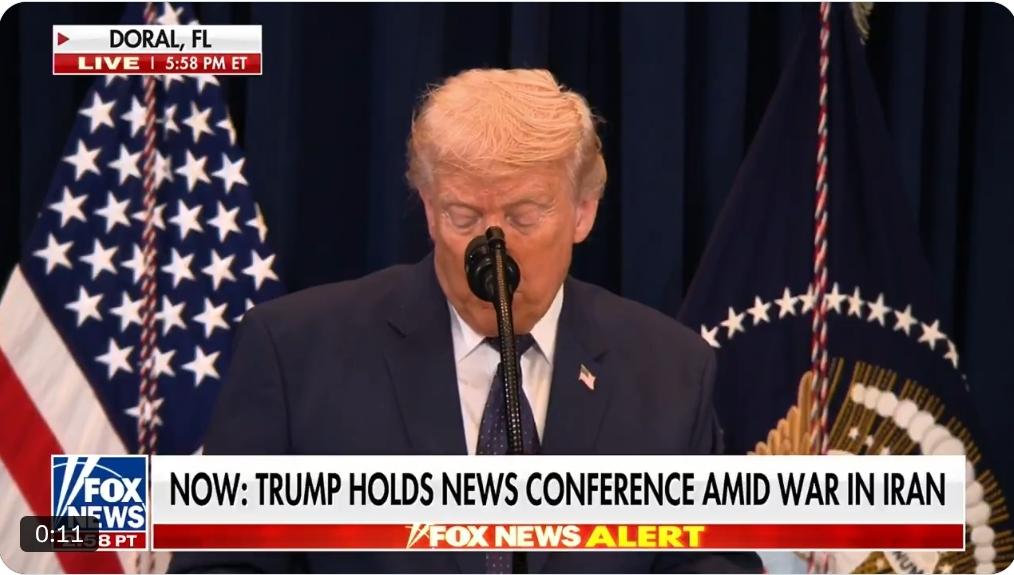 特朗普就伊朗战争最新进展发表讲话：“即使我们在‘午夜锤击行动’中彻底摧毁了他们的