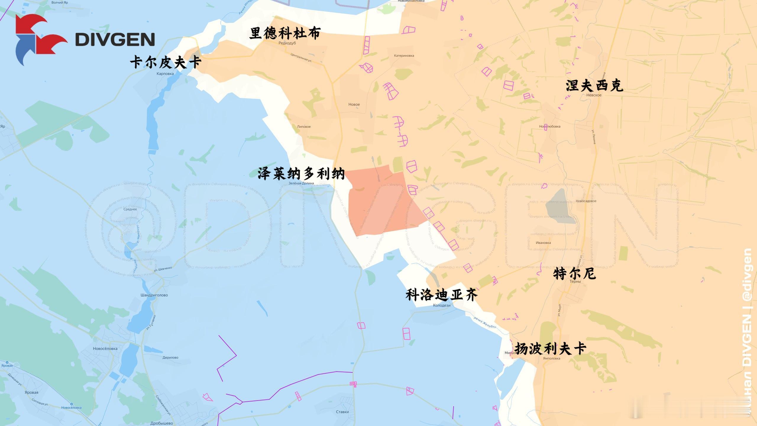 俄军在红利曼、捷尔任斯克和大诺沃西尔卡地区蛄蛹来源：DIVGEN 🚩 Карт