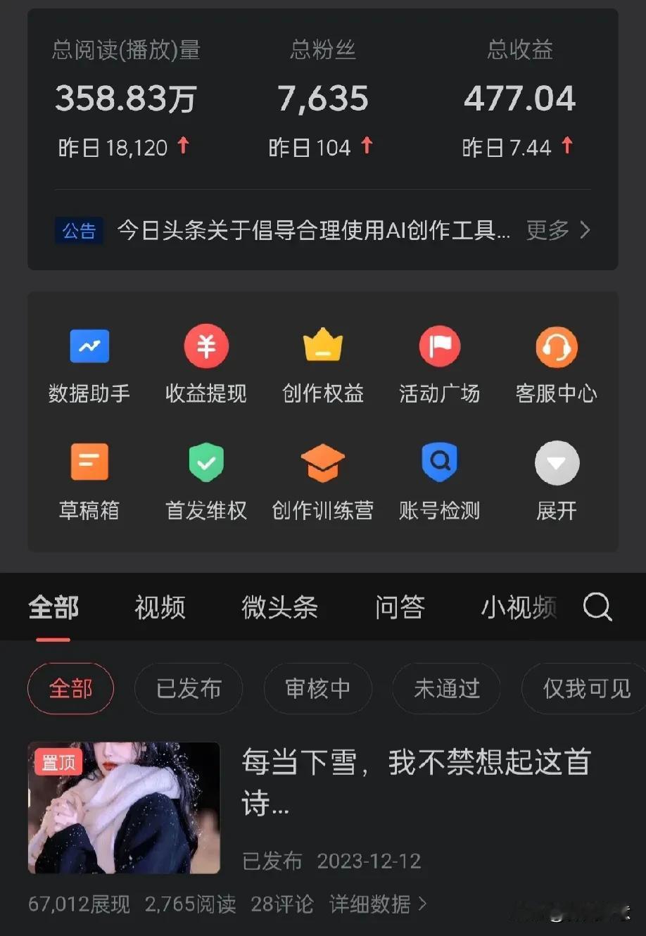 在头条上只要坚持写还是有收获的
随便写写一个月就能收获三四百元
既不影响上班，又