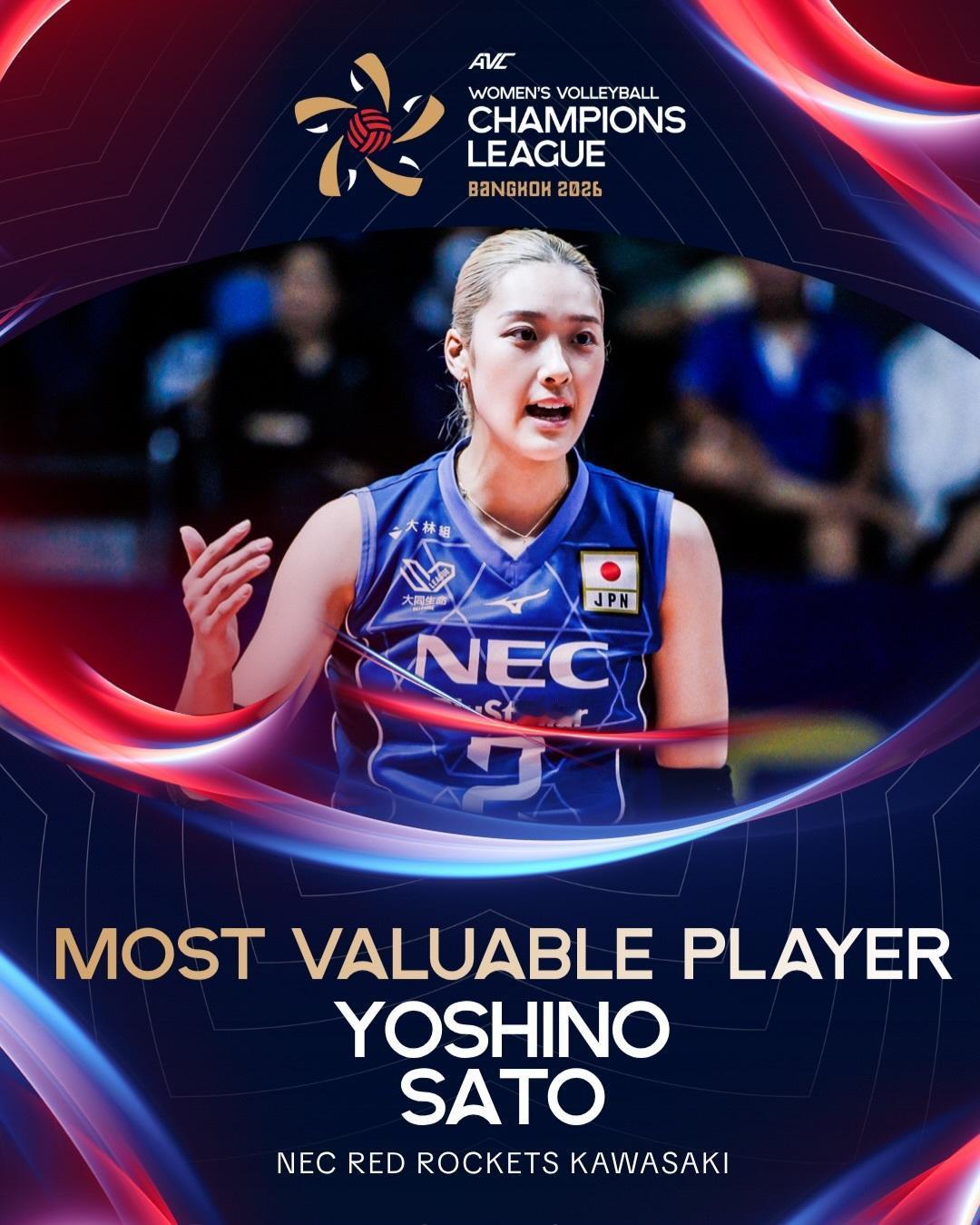佐藤淑乃拿到女排亚冠MVP，同时帮助日本NEC红箭拿到冠军。在留洋意甲前夕，拿到