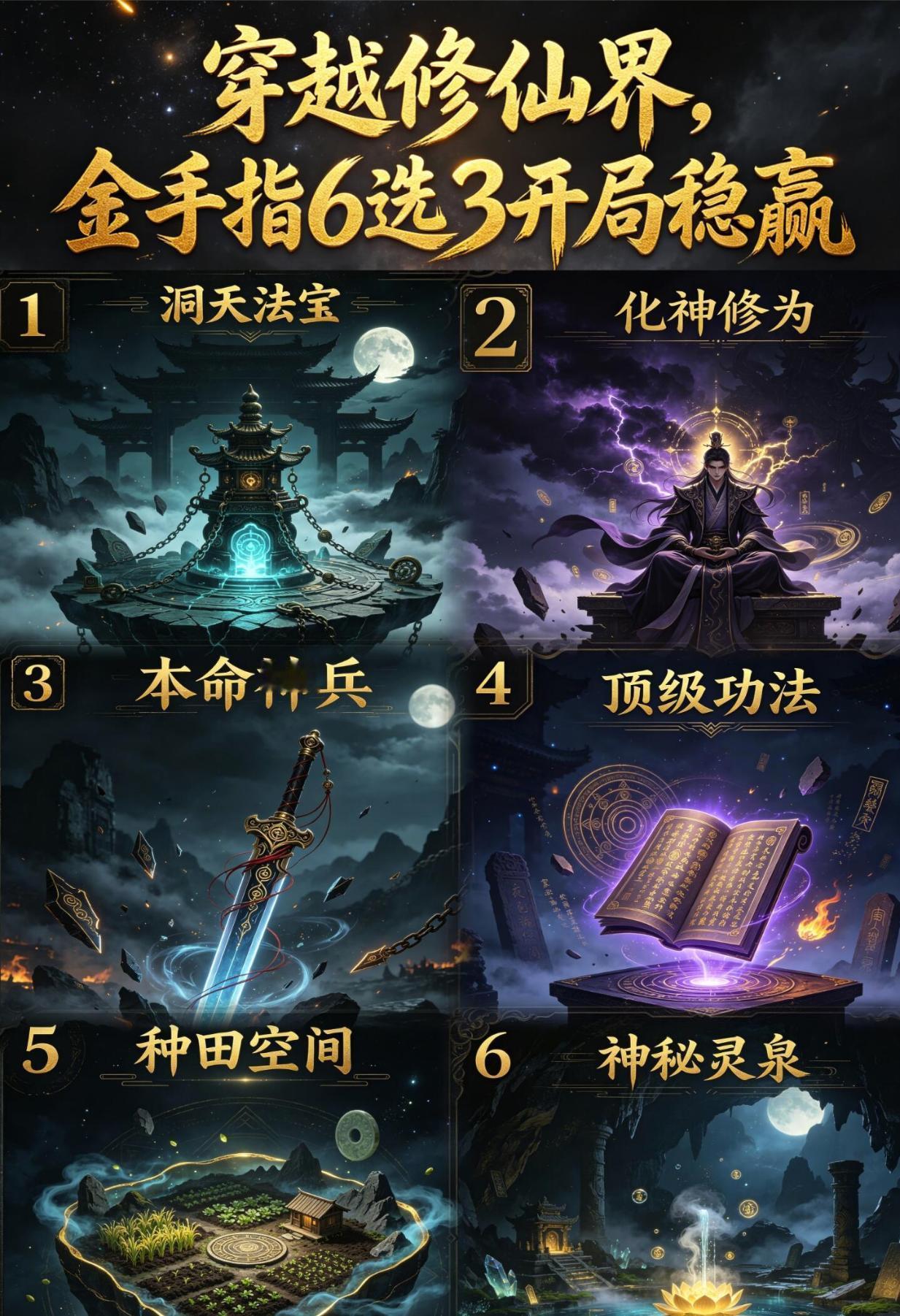 假如你奇遇穿越到修仙界，这6个金手指允许你选3个开局，你会怎么选？