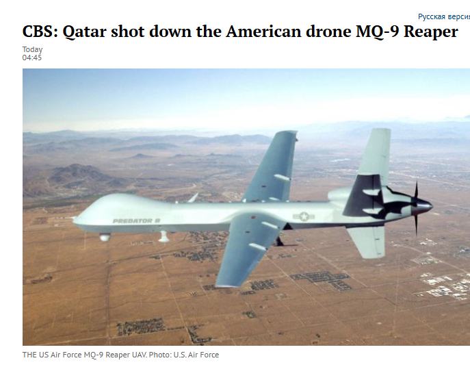 美国空军三架MQ-9"死神"无人机在伊朗的海岸附近行动中损失。据报道，一架无人机