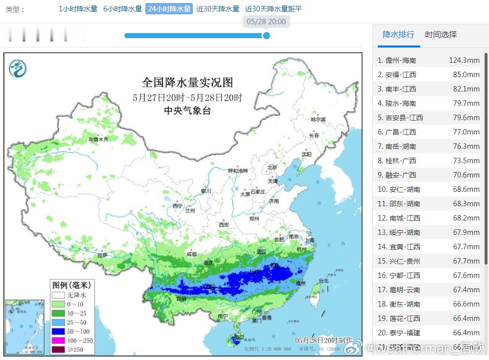 【强降雨】昨晚到今天，南方降雨增强，从云南到福建，形成了大范围东西走向的大雨-暴