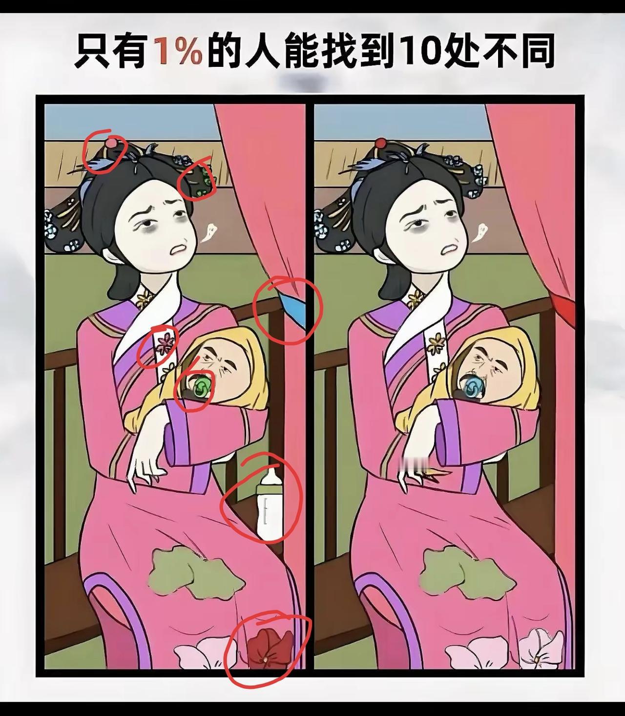 上哪去找10处不同去啊！我只找到7处。看谁的眼力好，找到剩下的3处。
