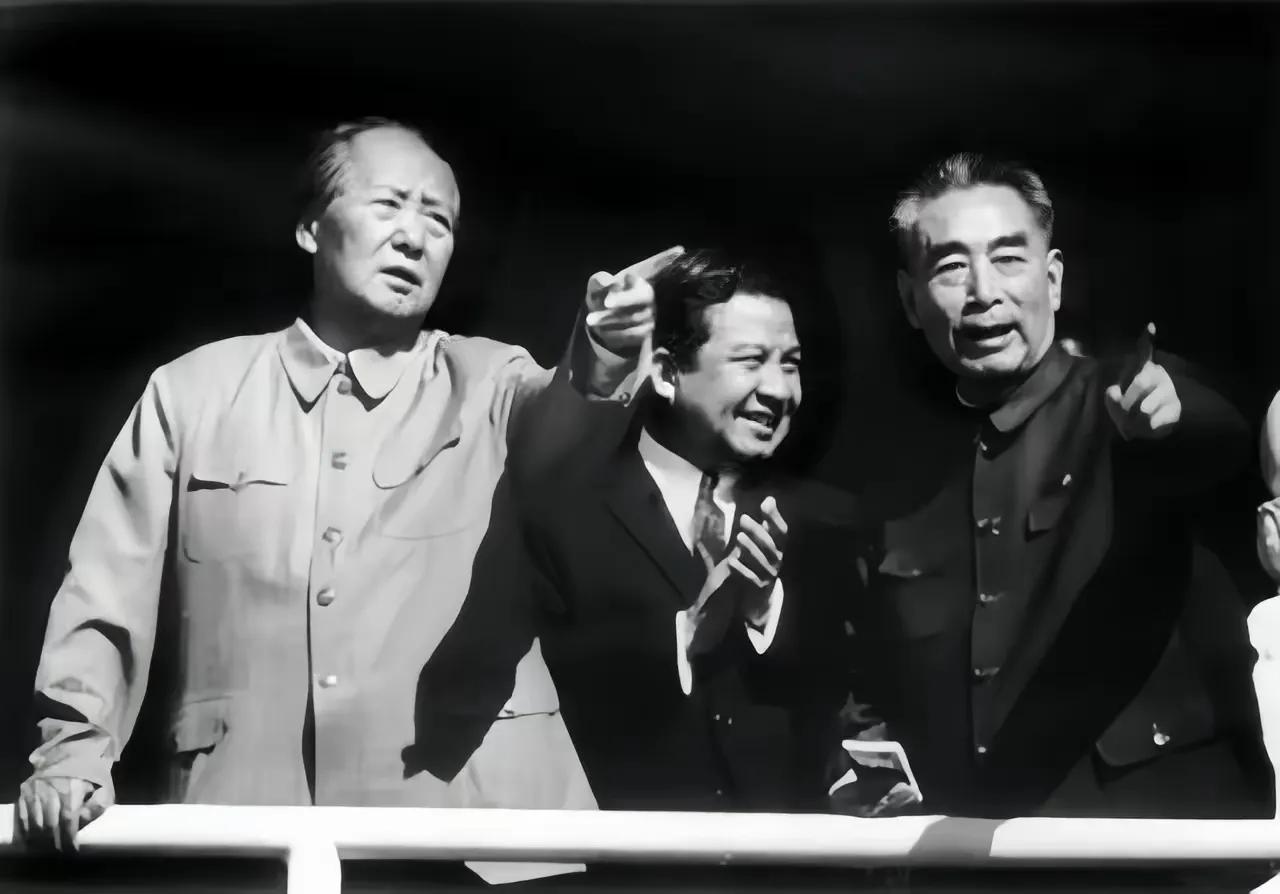 新中国的两位中流砥柱，站在一起，共同指点江山！
两位老人，虽以迟暮，爱国之心，犹