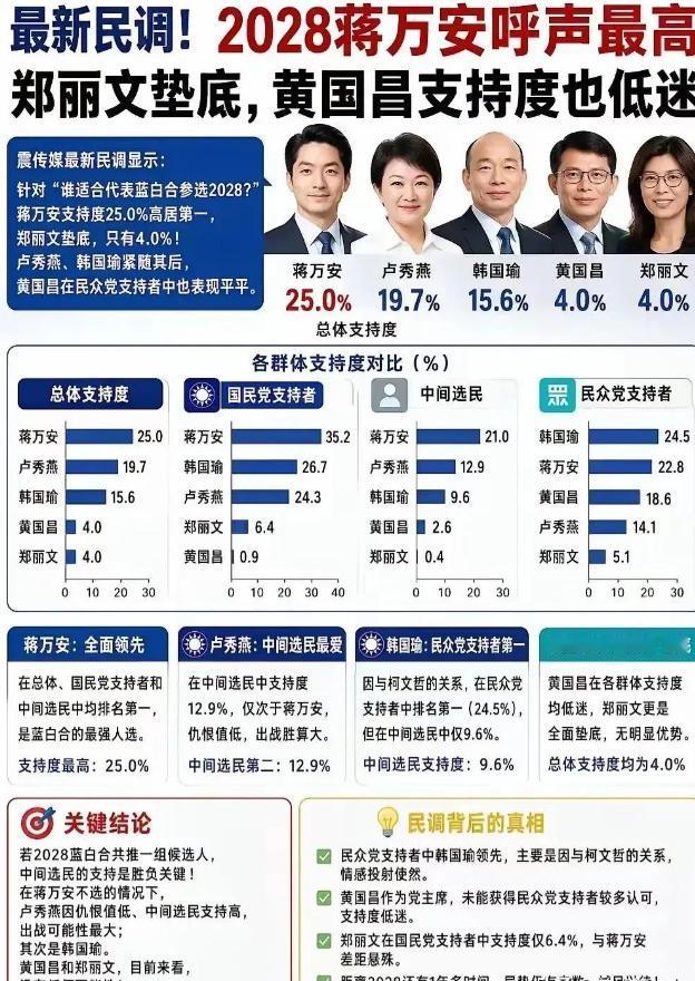 没想到！郑丽文亲自跑一趟大陆，民调不升反降，直接跌到4%，这一脚踩空，把2028
