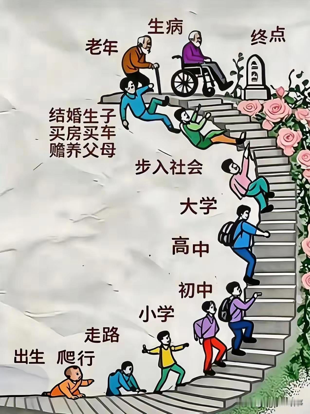 头条上看到这张漫画，觉得很有意思，这人啊，打出生之后，高中之前都是在走坦途，悠悠