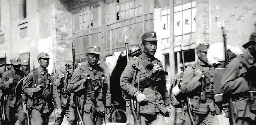 1945年8月15日，日本天皇宣布投降，不少老兵站在甲板上，盯着那面收回的军旗，